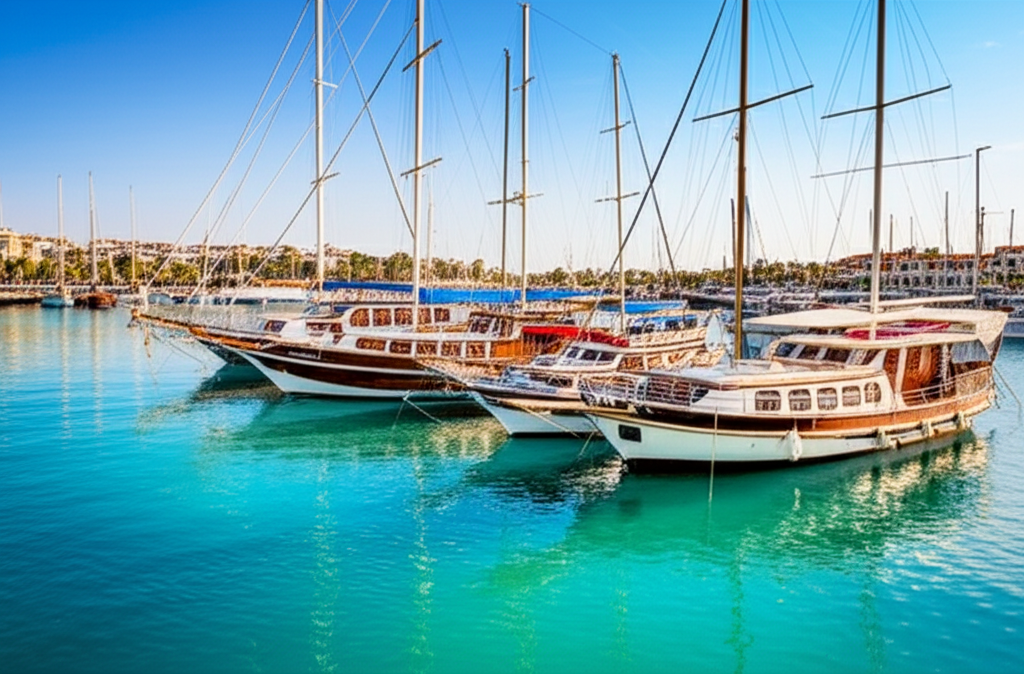 Traditional gulets moored at Antalya marina